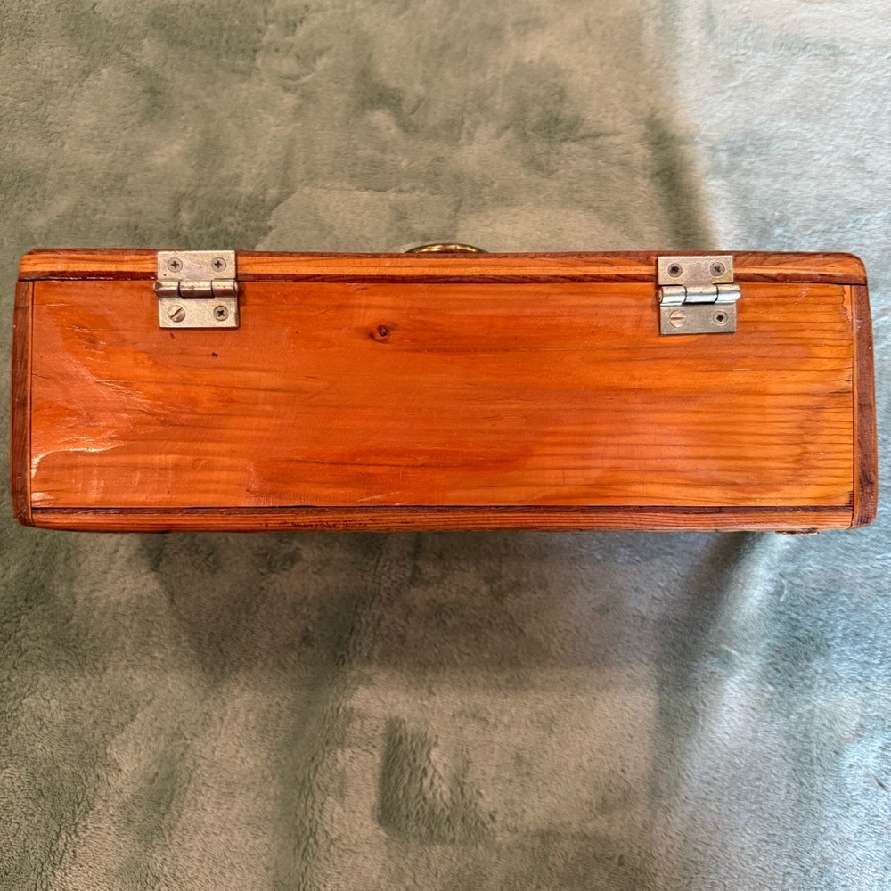 Vintage Wooden Storage Box w/ Brass Lion Ring Handle 11.5” Long - Picture 4 of 5